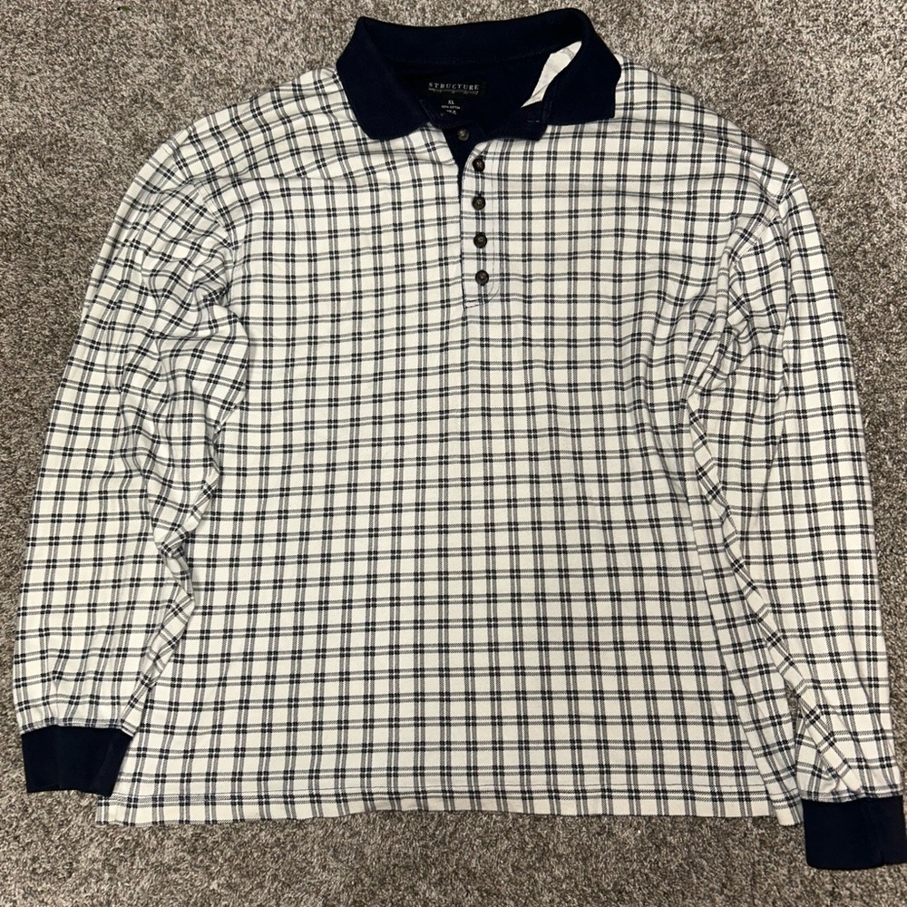 Structure Men's Navy and White Checkered Shirt